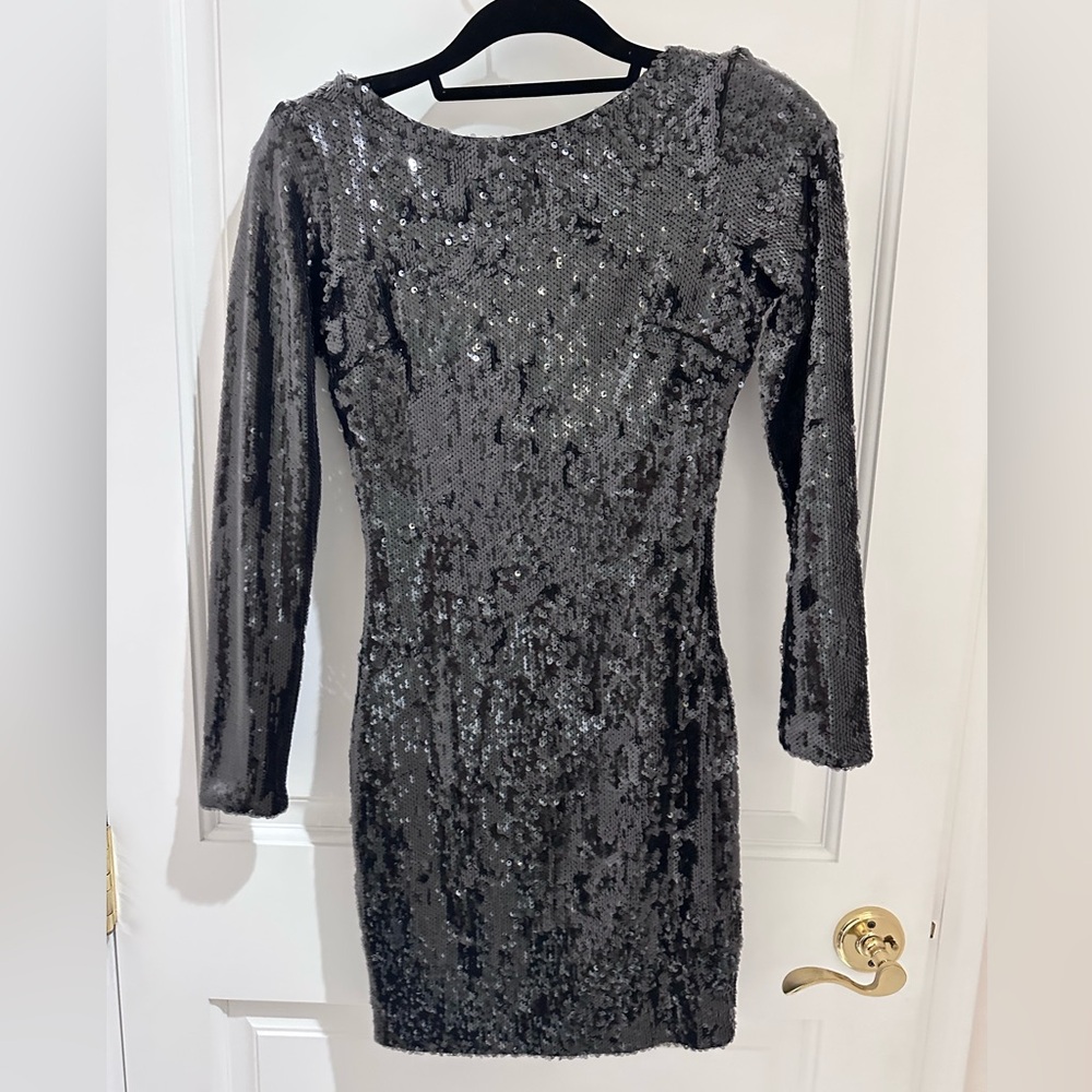 Dress the Population Black Sequin Long Sleeve Dress